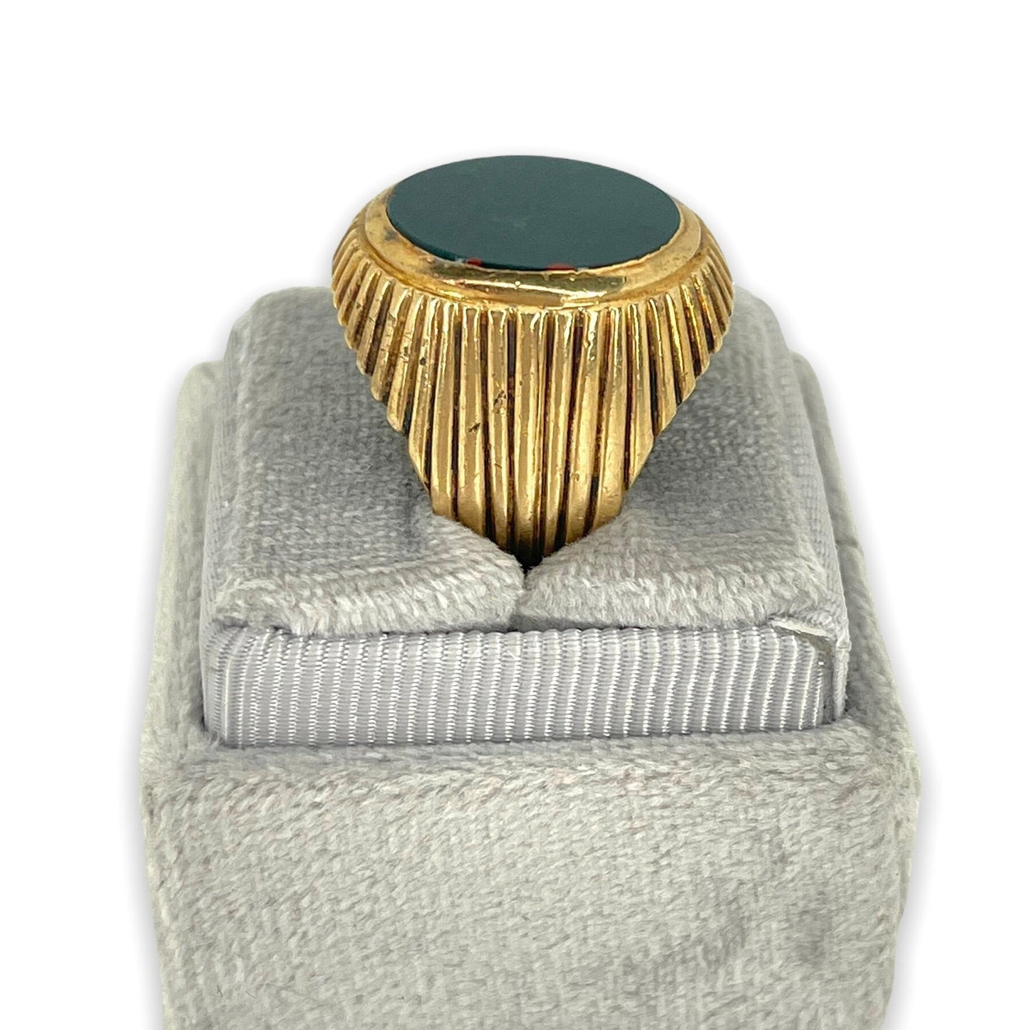 OVAL BLOODSTONE FLUTED GOLD SIGNET RING