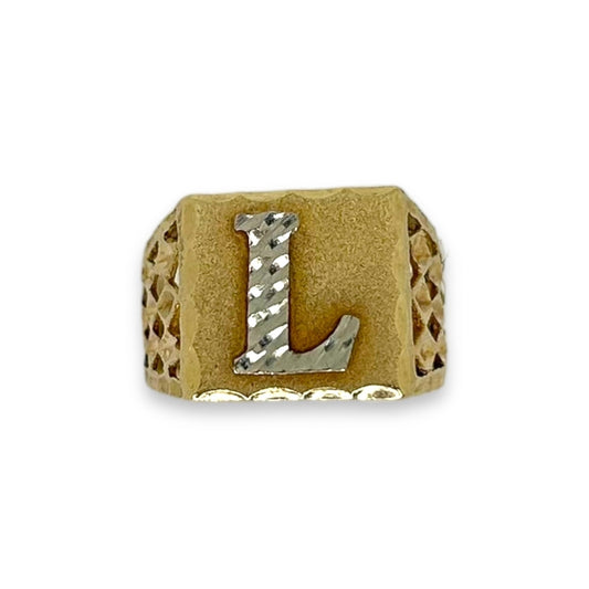 VINTAGE 'L' TWO-TONE SIGNET RING