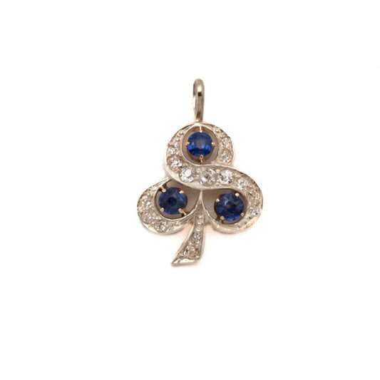 ANTIQUE 9K SAPPHIRE & DIAMOND CLOVER PENDANT