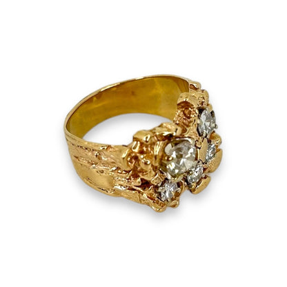 Vintage 14k Gold Nugget Ring w/ Brilliant Cut Diamonds