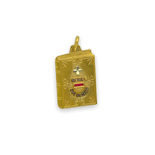 VINTAGE 18K QU'HIER QUE DEMAIN LOVE TOKEN BOOK PENDANT