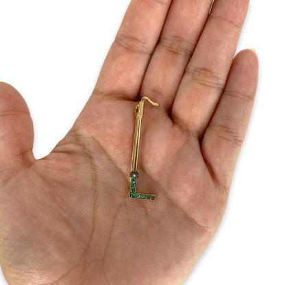 ANTIQUE EMERALD RIDING CROP/ 'L' BROOCH WITH DIAMONDS