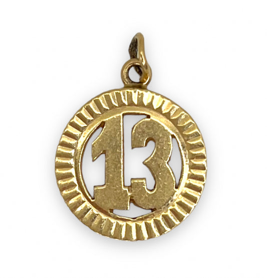 VINTAGE 14K ROUND '13' CHARM