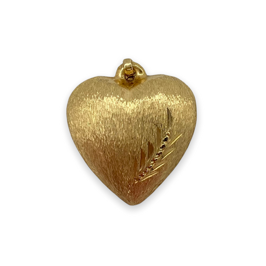 VINTAGE 14K PUFFED HEART w/ FLORENTINE FINISH