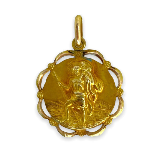 VINTAGE 14K ROUND ST. CHRISTOPHER CHARM WITH CUTOUTS