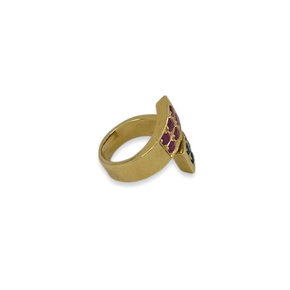 VINTAGE RUBY + SAPPHIRE CROSSOVER DRESS RING