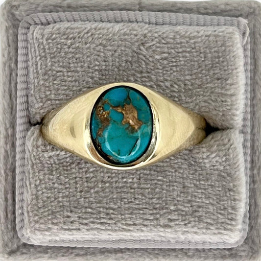 VINTAGE OVAL TURQUOISE w/ COPPER VEIN SIGNET RING