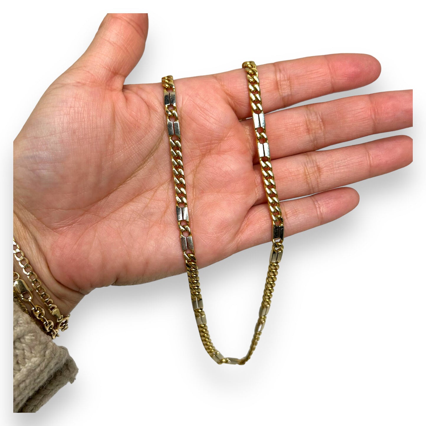 VINTAGE 14K TWO-TONED CURB LINK CHAIN w/ DOUBLE BAR LINKS