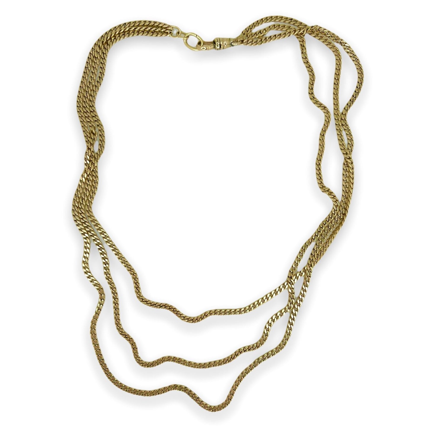 VINTAGE 14K TRIPLE STRAND CURB-LINK GOLD CHAIN NECKLACE