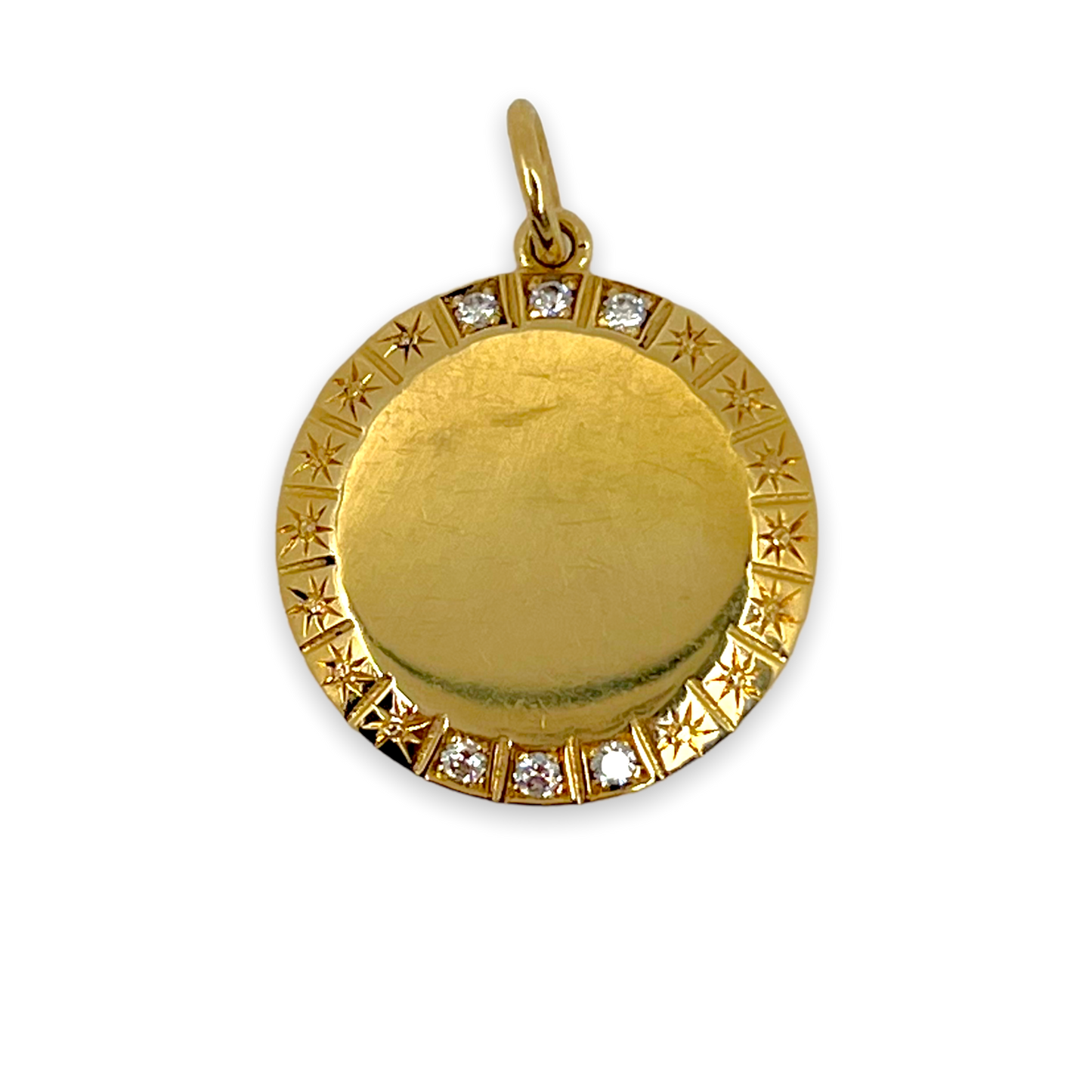 Vintage 14K DISC PENDANT w/ DIAMONDS + STARS