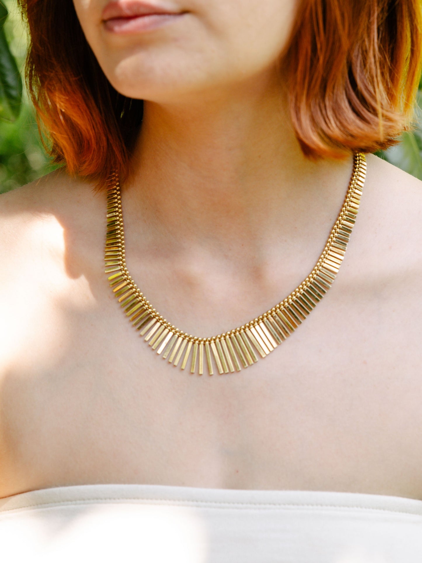 VINTAGE 14K  70s GOLD FRINGE NECKLACE